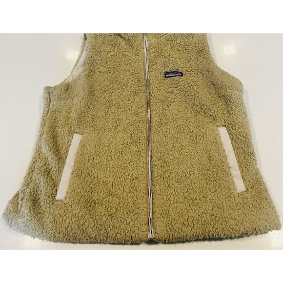 Patagonia Women Vest Beige Los Gatos Sherpa Full Zip Pockets Mock Neck Sz Large - Picture 4 of 14